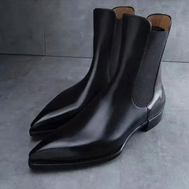 Men Formal Wear Brands - Мужские модные ботинки челси, черные одношаговые