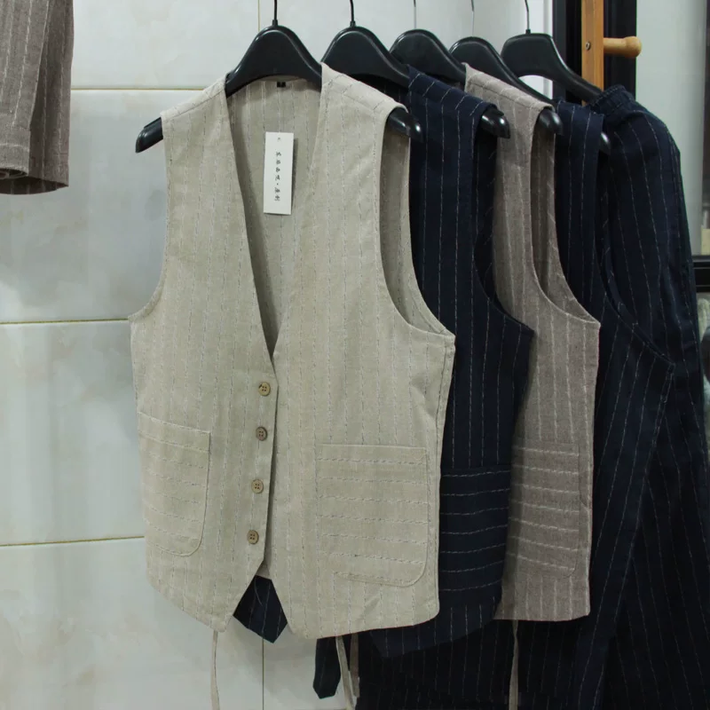 Men Linen Formal Wear - Британский повседневный льняной жилет для мужчин,