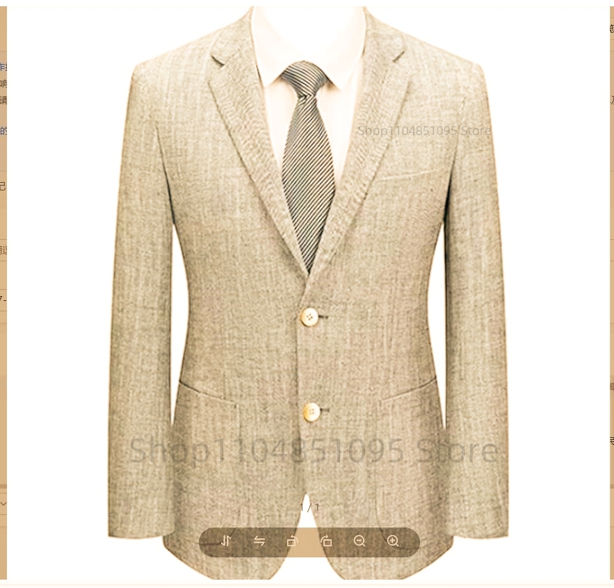 Men Linen Formal Wear - Мужской приталенный льняной пиджак бежевого/синего цвета