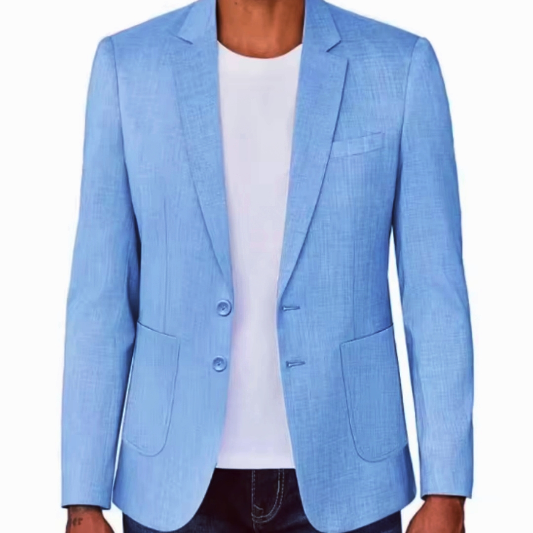 Men Linen Formal Wear - Мужской приталенный льняной пиджак бежевого/синего цвета