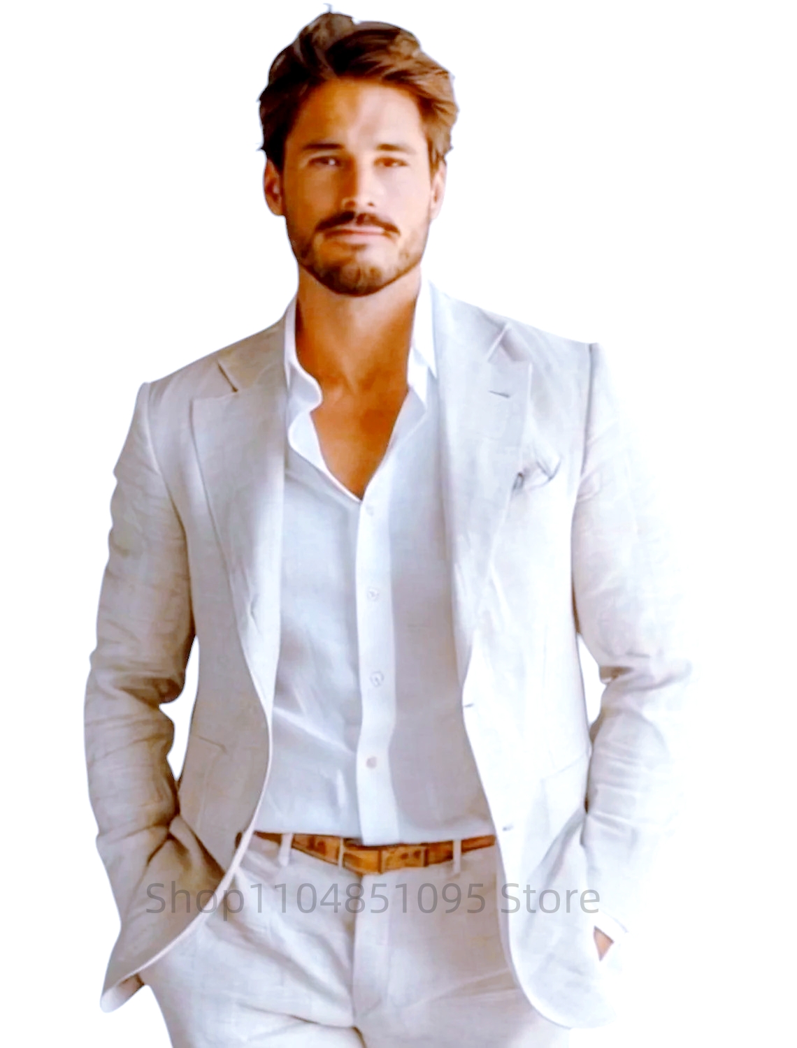 Синий приталенный мужской льня – обзор и цена Men Linen Formal Wear
